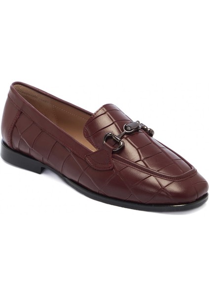 Bordo Hakiki Deri Kadın Loafer - K25I1AY68041-N77