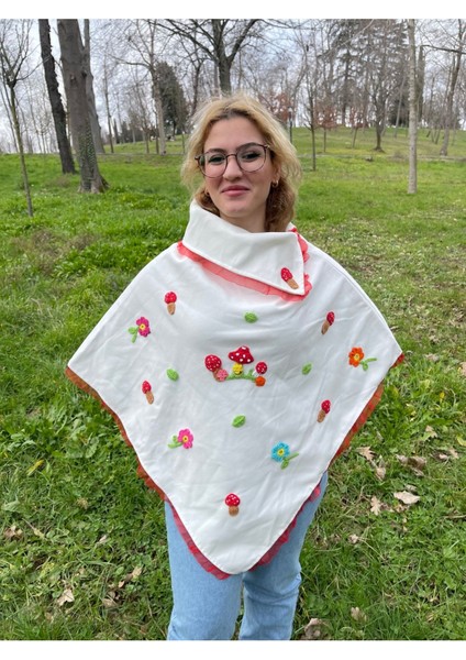 Kaşe Kumaş El Yapımı Rengarenk Panço
