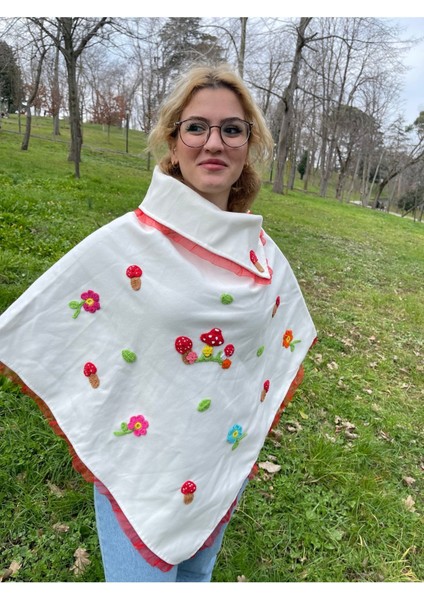 Kaşe Kumaş El Yapımı Rengarenk Panço
