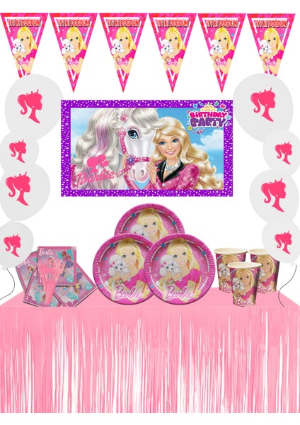 Barbie Metalize Masa Etekli Afişli 16 Kişilik Doğum Günü Parti Malzemeleri Seti