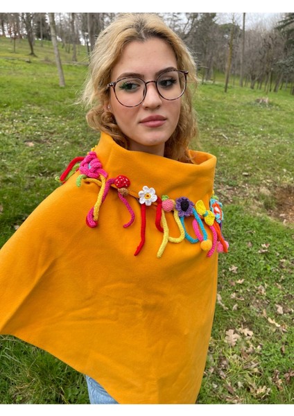 Kaşe Kumaş El Yapımı Rengarenk Panço