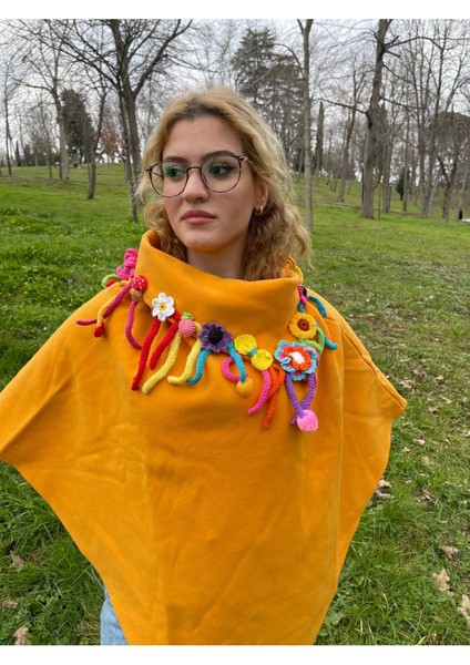 Kaşe Kumaş El Yapımı Rengarenk Panço
