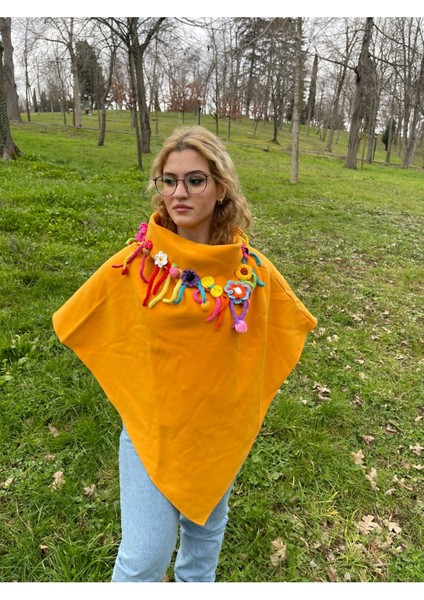 Kaşe Kumaş El Yapımı Rengarenk Panço