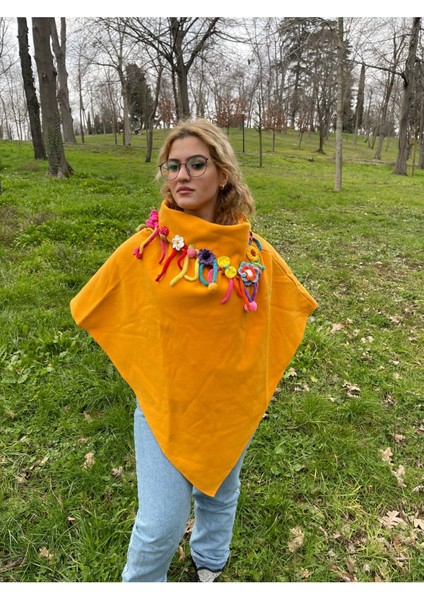 Kaşe Kumaş El Yapımı Rengarenk Panço