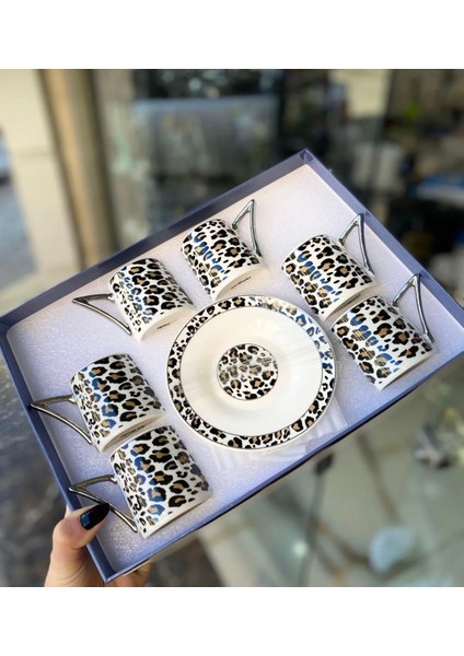 Leopar Lüks Porselen 6 Kişilik Kahve Takımı