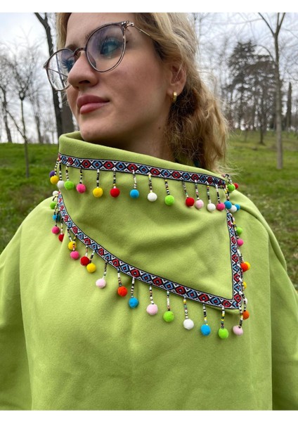 Kaşe Kumaş El Yapımı Rengarenk Panço