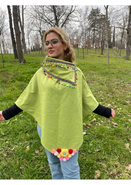 Kaşe Kumaş El Yapımı Rengarenk Panço