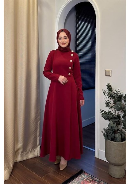 Dipmoda kadın düğme detaylı tesettür elbise NMS037