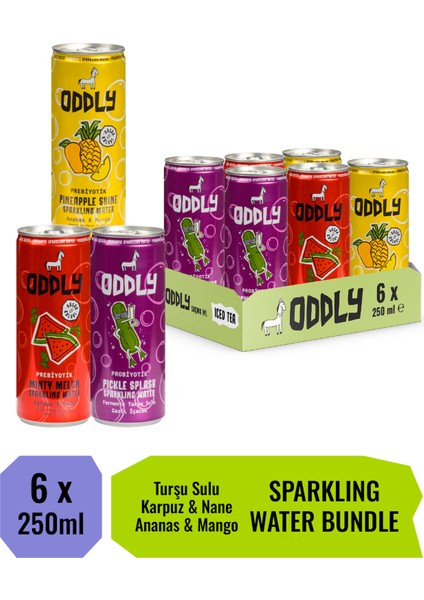Bu Üçlü Çok Güçlü! (Turşu Suyu, Karpuz-Nane, Ananas-Mango) Gazlı İçecek Kutu 250 ml 6 Adet