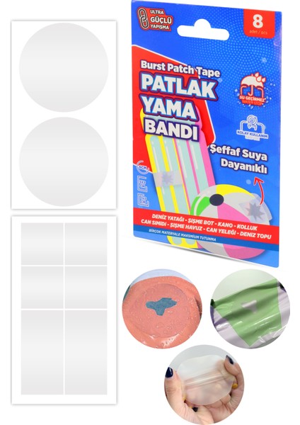 8li Patlak Yama Tamir Bandı Şişme Yüzme Simidi Kolluk Bot Top Pilates Simit Çadır Yağmurluk Yaması