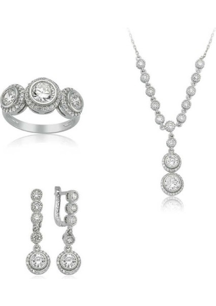 Gümüş Beyaz Taşlı Su Yolu Kadın Set CSR2182069