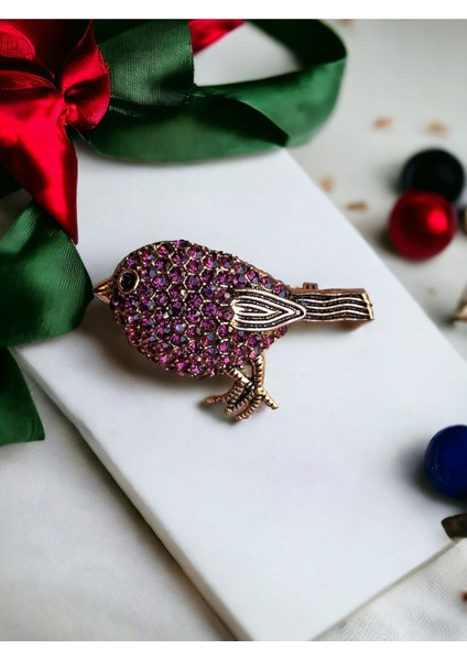 Kristal Taşlı Kuş Broş