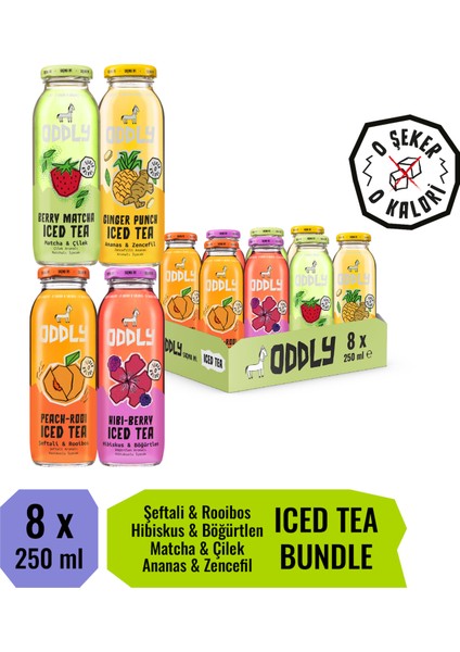 Saçma İyi Soğuk Çay Dörtlüsü (Peach-Rooi, Hibi-Berry, Ginger-Punch, Berry- Matcha) Cam 250 ml 8 Adet