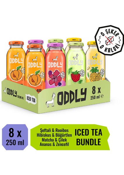 Saçma İyi Soğuk Çay Dörtlüsü (Peach-Rooi, Hibi-Berry, Ginger-Punch, Berry- Matcha) Cam 250 ml 8 Adet