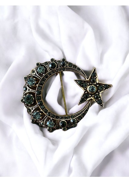 Kırmızı Beyaz Kristal Taşlı Elmas Montür Ay Yıldız Broş modelleri