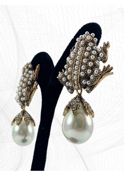 Kurbağa Figür İnci Sallantılı Küpe fiyatları