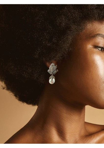 Kurbağa Figür İnci Sallantılı Küpe modelleri