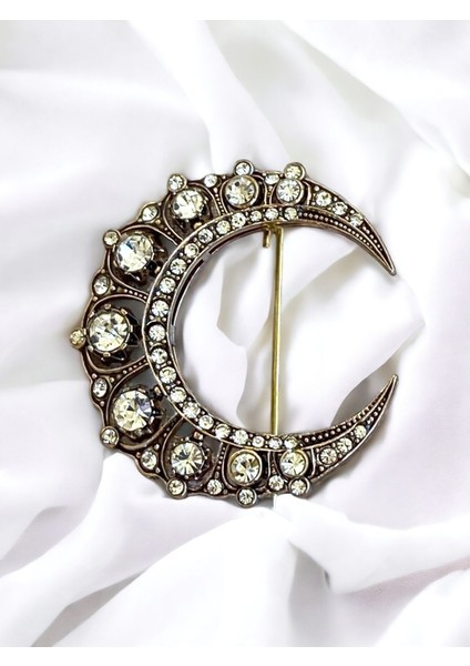 Zirkon Taşlı Elmas Montür Hilal Broş modelleri