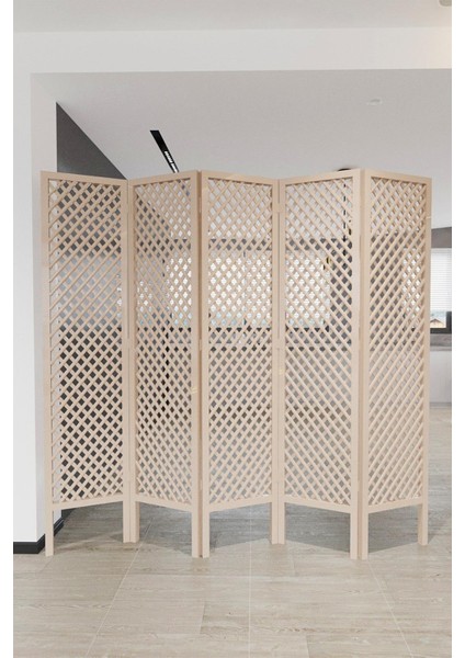 Doğal Ahşap Seperatör 5 Kanat Paravan 000086