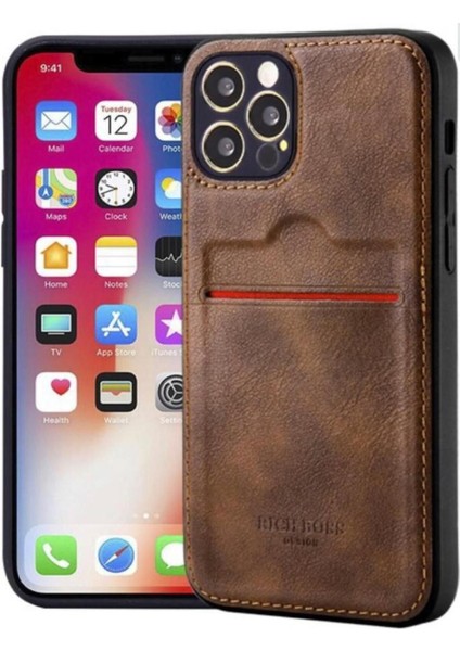 Apple iPhone 16 Plus Kartlıklı Lüx Deri Kılıf Koyu Kahverengi
