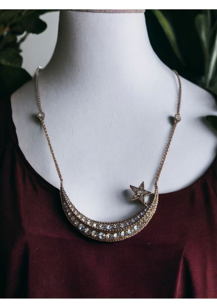 Kristal Taşlı Ay Yıldız Kolye
