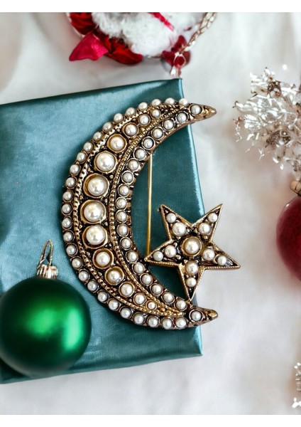 İnci Ay Yıldız Broş
