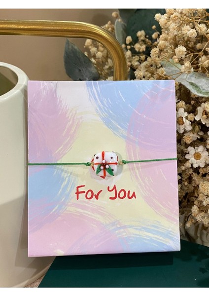 Beyaz Yılbaşı Hediye Kutusu Cam Murano Bileklik Yeni Yıl Temalı Christmas Bileklik