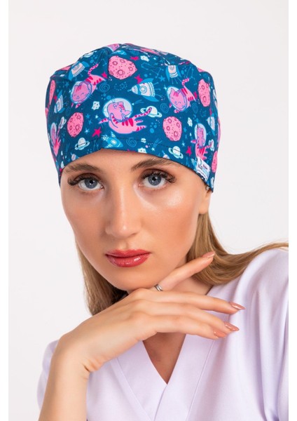 Unisex Uzaylı Kedi Desenli Cerrahi Bone Hemşire Doktor Saç Bonesi modelleri