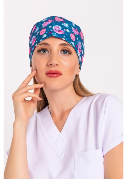 Unisex Uzaylı Kedi Desenli Cerrahi Bone Hemşire Doktor Saç Bonesi indirimleri