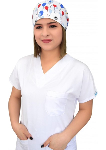 Renkli Balonlar Desen Unisex Cerrahi Bone Hemşire Saç Boneleri