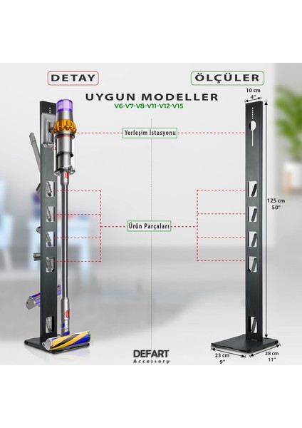 Dyson Uyumlu Dikey Süpürge Standı Siyah Renk Dyson V15 - V12 - V11 - V10 - V8 Modellere Uyumlu
