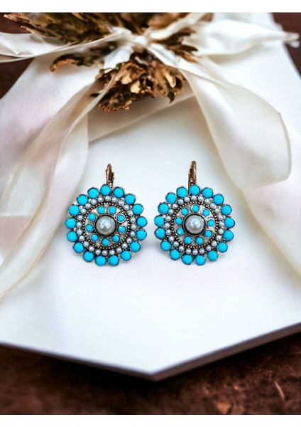 Turkuaz ve İncili Küpe