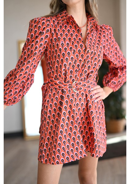 Kemerli Turuncu Elbise