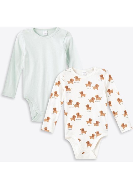 Bisiklet Yaka Baskılı Erkek Bebek Çıtçıtlı Body 2'li