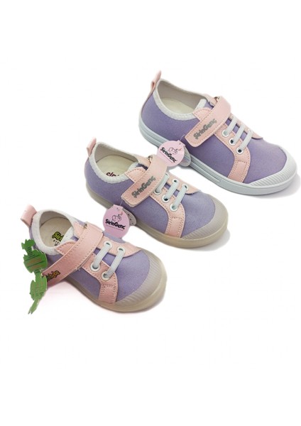 Mor Renk Keten Malzeme Cırtlı Çocuk Ayakkabı