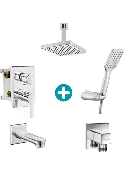 Eca Luna Ankastre Gömme Banyo Bataryası Duş Seti Tüm Parçalar Dahil Tavandan