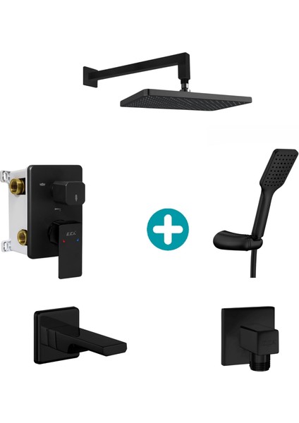 Eca Tiera Plus Ankastre Gömme Banyo Bataryası Mat Siyah Duş Seti Tüm Parçalar Dahil