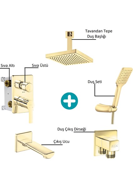 Eca Luna Ankastre Gömme Banyo Bataryası Altın Renkli Duş Seti Tüm Parçalar Dahil Tavandan fiyatları