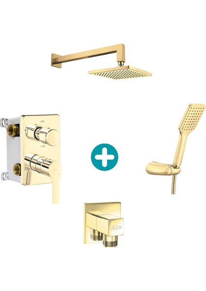 Eca Luna Ankastre 2 Yollu Gömme Banyo Bataryası Altın Renkli Duş Seti Duvardan Tüm Parçalar Dahil
