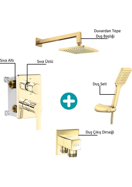 Eca Luna Ankastre 2 Yollu Gömme Banyo Bataryası Altın Renkli Duş Seti Duvardan Tüm Parçalar Dahil fiyatları