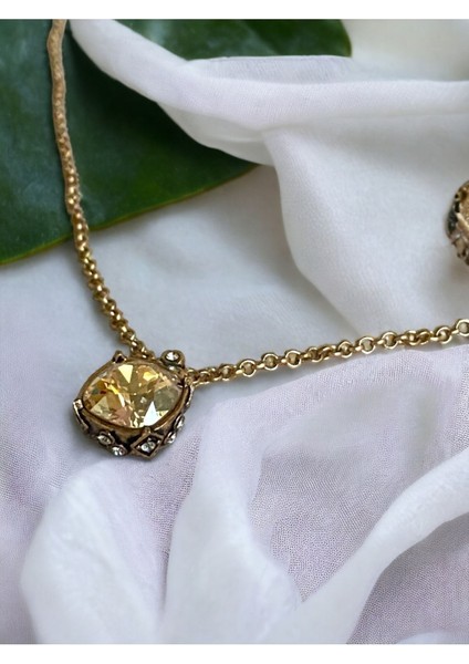 Sarı Kristal Taşlı Kolye fiyatları