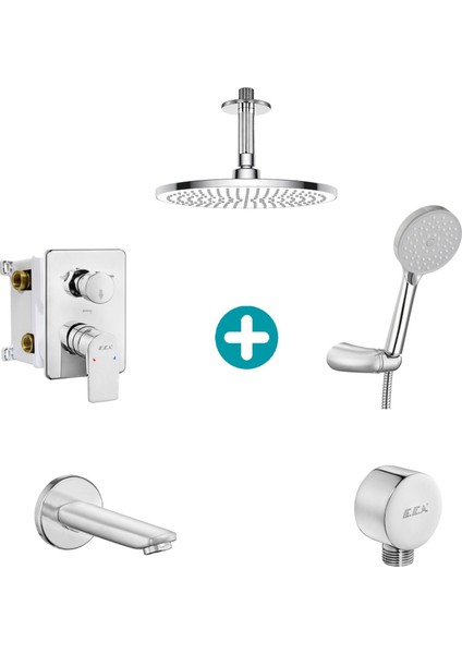 Eca Dalia Yuvarlak Ankastre Gömme Banyo Bataryası Duş Seti Tüm Parçalar Dahil Tavandan
