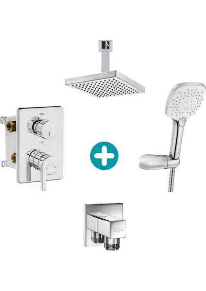 Eca Icon Ankastre Gömme Banyo Bataryası Duş Seti Tüm Parçalar Dahil Tavandan