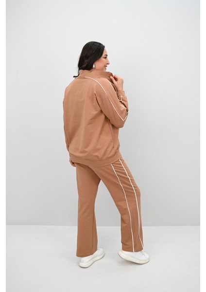 Kadın Büyük Beden Fermuarlı İki İplik İşleme Detaylı Eşofman Takımı 8152-25-1 fiyatları