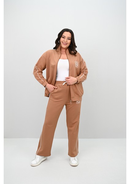 Kadın Büyük Beden Fermuarlı İki İplik İşleme Detaylı Eşofman Takımı 8152-25-1 modelleri