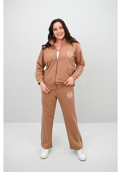 Kadın Büyük Beden Fermuarlı İki İplik İşleme Detaylı Eşofman Takımı 8152-25-1 fırsatları
