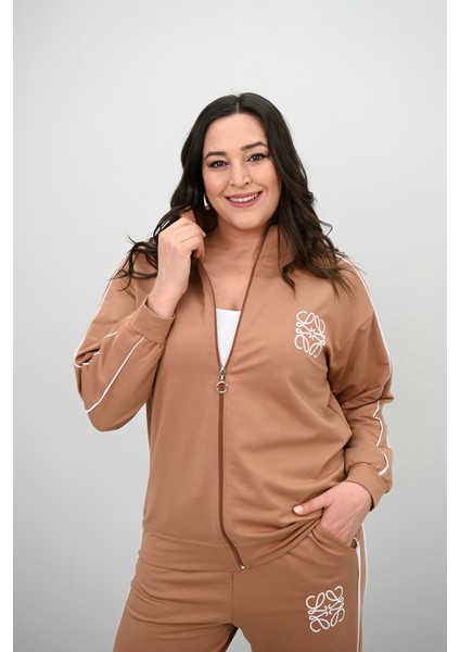 Kadın Büyük Beden Fermuarlı İki İplik İşleme Detaylı Eşofman Takımı 8152-25-1 indirimleri