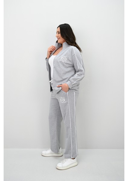 Kadın Büyük Beden Fermuarlı İki İplik İşleme Detaylı Eşofman Takımı 8152-25-1 modelleri