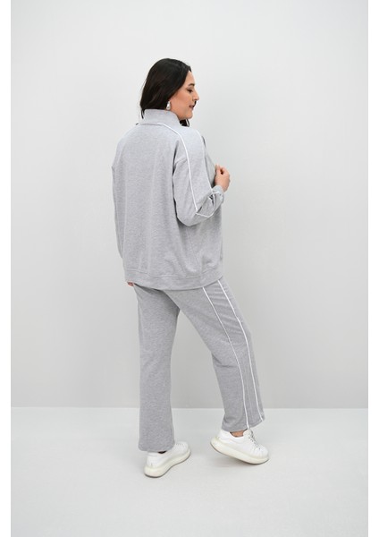 Kadın Büyük Beden Fermuarlı İki İplik İşleme Detaylı Eşofman Takımı 8152-25-1 fırsatları