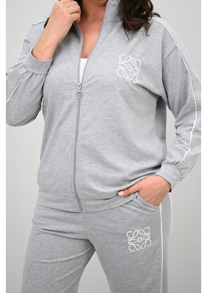 Kadın Büyük Beden Fermuarlı İki İplik İşleme Detaylı Eşofman Takımı 8152-25-1 indirimleri